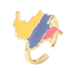 Real 18K Gold Plated Brass Enamel Cuff Open Rings, Map, Rack Plating, Long-Lasting Plated, Cadmium Free & Lead Free, Real 18K Gold Plated, 17mm