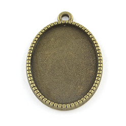 Antique Bronze Tibetan Style Alloy Oval Pendant Cabochon Settings, Cadmium Free & Nickel Free & Lead Free, Antique Bronze, Tray: 18x13mm, 24x16x2mm, Hole: 2mm, about 675pcs/1000g