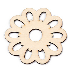 Antique White Unfinished Natural Poplar Wood Filigree Joiners Links, Laser Cut Wood Shapes, Flower, Antique White, 77x80x2.5mm, Hole: 16.5mm