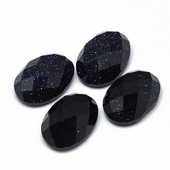Blue Goldstone Synthetic Blue Goldstone Cabochons, Handmade Faceted, Oval, 18x13x6~7mm