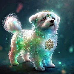 Dog Chinese Zodiac Signs DIY 5D Diamond Painting Kits, including Resin Rhinestones, Diamond Sticky Pen, Tray Plate and Glue Clay, Dog, 300x300mm