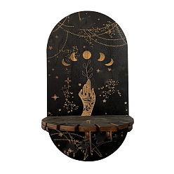 Moon Wooden Wall-Mounted Small Crystal Display Shelf, Witch Hanging Crystal Holder, for Crystal Dowsing Pendulum Pendant Storage, Moon Pattern, 21.5x11.6cm