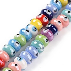 Mixed Color Handmade Procelain Beads Strands, Abacus with Evil Eyes, Mixed Color, 8.5x5mm, Hole: 1.5mm, about 55pcs/strand, 11.57''(29.4cm)