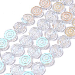Pale Turquoise Electroplate Transparent Glass Beads Strands, Full Rainbow Plated, Flat Round with Vortex, Pale Turquoise, 16x4.8mm, Hole: 1.2mm, about 40pcs/strand, 25.20 inch(64cm)