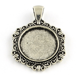 Antique Silver Tibetan Style Alloy Hexagon Pendant Cabochon Settings, Cadmium Free & Lead Free, Antique Silver, Tray: 20mm, 39.5x29x3mm, Hole: 6x4mm, about 168pcs/1000g