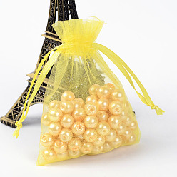Yellow Organza Gift Bags with Drawstring, Jewelry Pouches, Wedding Party Christmas Favor Gift Bags, Yellow, 9x7cm
