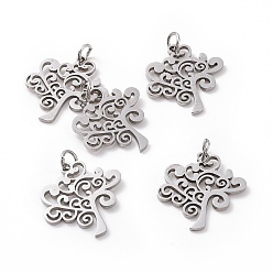 Stainless Steel Color 304 Stainless Steel Pendants, Tree of Life, Stainless Steel Color, 20.5x20x1mm, Hole: 2.5mm