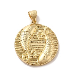 Pisces Real 18K Gold Plated Zodiac Theme Brass Pendants, Pisces, 22.5~23x20.5~21x2~3mm, Hole: 6x4mm