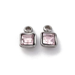 Шелк 304 из нержавеющей стали горный хрусталь подвески, квадратных амулеты, цвет нержавеющей стали, шелк, 8x5x3 мм, отверстие : 1.6 мм