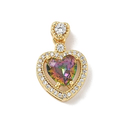 Разноцветный Латунные микро проложить кубического циркония подвески, сердце прелести, без свинца и без кадмия, долговечный, реальный 18 k позолоченный, стойки покрытие, красочный, 19.5x13.5x6 мм, отверстие : 3x1 мм