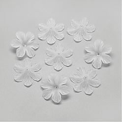 Clear 6-Petal Transparent Acrylic Bead Caps, Frosted, Clear, 32.5x29x8mm, Hole: 1.5mm, about 290pcs/500g