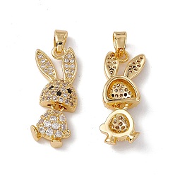 Real 18K Gold Plated Brass Micro Pave Cubic Zirconia Pendants, Rabbit Charm, Real 18K Gold Plated, 23.5x10.5x4.5mm, Hole: 4x2mm