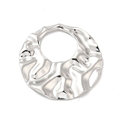 Stainless Steel Color 304 Stainless Steel Pendants, Textured, Round Ring Charm, Stainless Steel Color, 35x34.5x2.5mm, Hole: 15.5mm