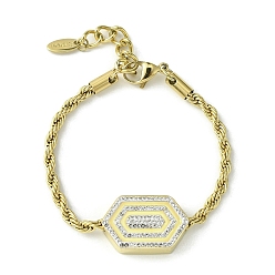 Golden Cubic Zirconia Hexagon Link Bracelet, with 304 Stainless Steel Chains, Golden, 7 inch(17.7cm)