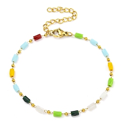 Разноцветный Вакуумное покрытие pvd 304 браслеты из нержавеющей стали и стекла в виде звеньев цепи для женщин, золотые, красочный, 6-3/4 дюйм (17.3 см)