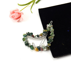 Мосс Агат Заколки для волос из сплава, с моховым агатом, аксессуары для волос для женщин и девочек, луна, 57x45 мм