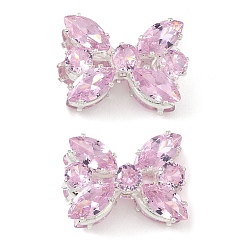 Лавандовый румянец Латунные микро проложить кубического циркония бусы, бантом, со стразами, серебряные, лавандовый румянец, 13x17.5x9 мм, отверстие : 1.2 мм