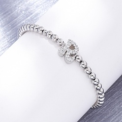 Letter R Латунные круглые бусины эластичные браслеты, Подвеска в виде буквы из латуни с микропаве из прозрачного кубического циркония для женщин, без свинца и без кадмия, стойки покрытие, платина, Буква R, внутренний диаметр: 2~2-1/8 дюйм (5~5.5 см)