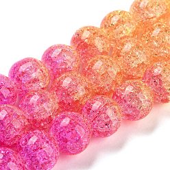 Orange Spray Painted Crackle Glass Beads Strands, Gradient Color, Segmented Multi-color Beads, Round, Orange, 10mm, Hole: 1mm, about 38pcs/strand, 15.28 inch(38.8cm)