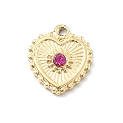 Роза 304 из нержавеющей стали горный хрусталь подвески, сердце прелести, ионное покрытие (ip), реальный 14 k позолоченный, роза, 12x10x2.5 мм, отверстие : 1.2 мм