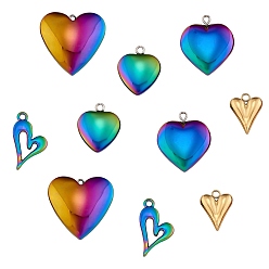 Mixed Color Jewelry Heart Pendant Making Finding Kit, Including 10Pcs 5 Style Synthetic Hematite & 316 Surgical Stainless Steel & Alloy Pendants, Mixed Color, 14.5~25x11~25x2~8mm, Hole: 1.6~6x1.6~2.5mm, 2pcs/style