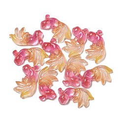 Fish Luminous Transparent Resin Decoden Cabochons, Glow in the Dark Cabochons with Glitter Powder, Camellia, Fish, 7x13x2.5mm
