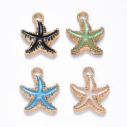 Mixed Color Alloy Enamel Pendants, Starfish, Light Gold, Mixed Color, 18x15x3mm, Hole: 2.5mm