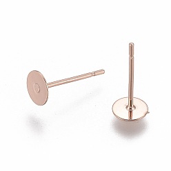 Rose Gold 304 Stainless Steel Stud Earring Findings, Flat Round, Rose Gold, 5x0.3mm, Pin: 0.7mm