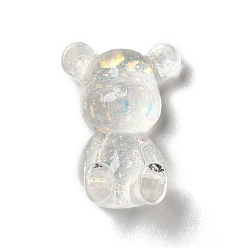 Белый Прозрачные смолы кабошоны, 3d блестящий медведь, белые, 28x19x11 мм