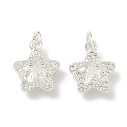 Серебро Латунные микропаве прозрачные подвески с фианитом, без кадмия и без свинца, стойки покрытие, долговечный, звезды прелести, серебряные, 15x12.5x6 мм, отверстие : 3 мм