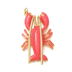 Cerise Brass with Enamel Pendants, Lobster Charms, Rack Plating, Long-Lasting Plated, Lead Free & Cadmium Free, Real 18K Gold Plated, Cerise, 48x26x10mm, Hole: 3mm