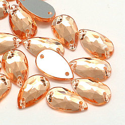 Сэнди Коричневый Шить на горный хрусталь, Тайвань акриловые горный хрусталь, два отверстия, аксессуары для одежды, Грановитая Teardrop, песчаный коричневый, 13x8x3.5 мм, отверстие: 1 мм