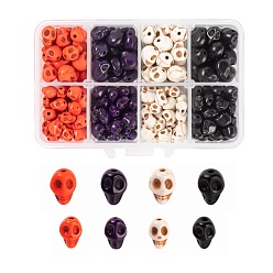 Mixed Color 280Pcs 2 Sizes Dyed Synthetic Turquoise Beads, Skull, Mixed Color, 8~10x6~8x7~10mm, hole: 1mm