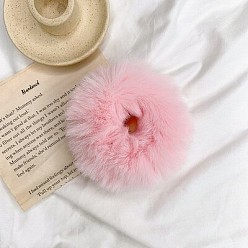 Pink Fluffy Plush Cloth Elastic Hair Accessories, for Girls or Women, Scrunchie/Scrunchy Hair Ties, Pink, 80mm