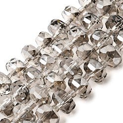 Серый Прозрачные стеклянные бусины гальваническим пряди, граненые, рондель, серые, 10x6 мм, отверстие : 1.2 мм, около 60 шт / нитка, 19.69'' (50 см)
