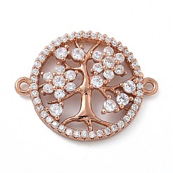 Розовое Золото Стойка покрытие латунь прозрачный кубический цирконий плоский круглый с деревянное соединение подвески, долговечный, без кадмия и без свинца, розовое золото , 20.5x26.5x4 мм, отверстие : 1.4 мм