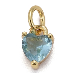 Pale Turquoise Brass Micro Pave Cubic Zirconia Charms, Long-Lasting Plated, Real 18K Gold Plated, Heart, Pale Turquoise, 8x5x3.5mm, Hole: 3mm