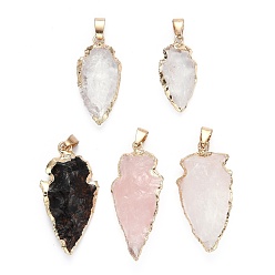 Mixed Stone Natural Gemstone Pendants, with Brass Findings, Golden, 25~50x15~25x5~15mm, Hole: 7x4mm