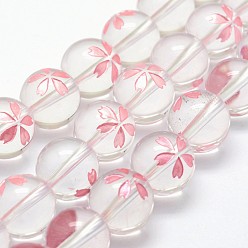 Pink Grade A Natural Quartz Crystal Beads Strands, Round with Sakura, Pink, 10mm, Hole: 1mm, about 39pcs/strand, 15.7 inch