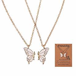 White 2Pcs Matching Butterfly Pendant Necklaces Set, 316 Surgical Stainless Steel Couple Necklace for Mother Daughter Friends, Light Gold, White, 17.72 inch(45cm)