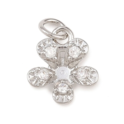 Платина Латунные микропаве прозрачные кубические циркониевые подвески, цветок, долговечный, без кадмия и без свинца, стойки покрытие, с целью перехода в кольце, платина, 12.5x11x4 мм, отверстие : 3.4 мм