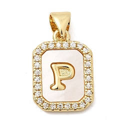 Letter P Латунные микропаве прозрачные подвески с фианитом, с естественной оболочке, без кадмия и без свинца, долговечный, стойки покрытие, Письмо P, 16.5x12x2 мм, отверстие : 4x3 мм