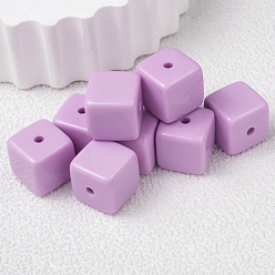 Violet Opaque Acrylic Beads, Cube, Violet, 16x16mm, Hole: 3mm