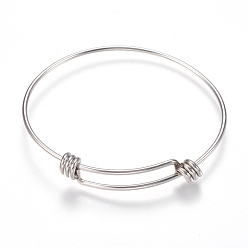 Stainless Steel Color Adjustable 304 Stainless Steel Expandable Bangle Making, Stainless Steel Color, 2-1/4 inchx2-1/2 inch(56x64mm), 1.8mm