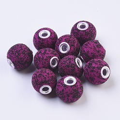 Purple Handmade Indonesia Beads, with Metal Findings, Round, Silver Color Plated, Purple, 15~16x14~15mm, Hole: 3mm