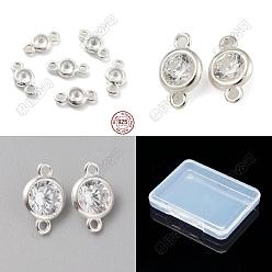 Silver 14Pcs 3 Styles 925 Sterling Silver Micro Pave Clear Cubic Zirconia Links Connectors, Flat Round, Silver, 3.8~10x5~7.4x2~3mm, Hole: 1mm