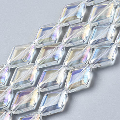 Clear AB Electroplate Glass Beads Strands, AB color, Rhombus, Clear AB, 15x10x4mm, Hole: 0.9mm, about 43pcs/strand, 24.61''(62.5cm)