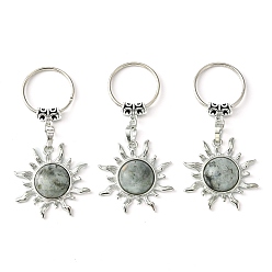 Лабрадорита Брелок-подвеска от солнца из натурального лабрадорита и латуни, с латунной фурнитурой платинового цвета, для украшения сумки, ювелирных изделий, подарка, 7.5 см