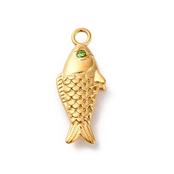 Перидот 304 из нержавеющей стали горный хрусталь подвески, реальный 14 k позолоченный, рыбы прелести, ионное покрытие (ip), перидот, 30.5x12x5 мм, отверстие : 3 мм