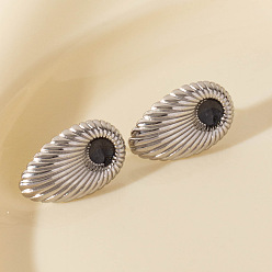 Платина 304 серьги-гвоздики-капли из нержавеющей стали, с эмалью, платина, 24x15 мм